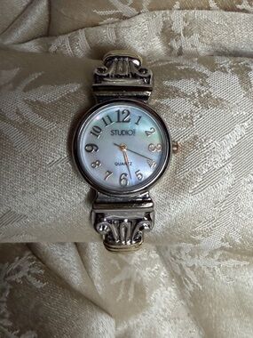 Studio Silver and Gold Tone Women's Bracelet Watch - Mother of Pearl Dial